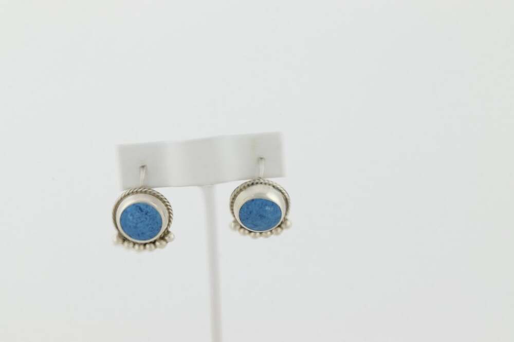 Sterling Silver Sodalite Earrings Dangle Drop 1" x 3/4" Vintage Mexico - Picture 7 of 7